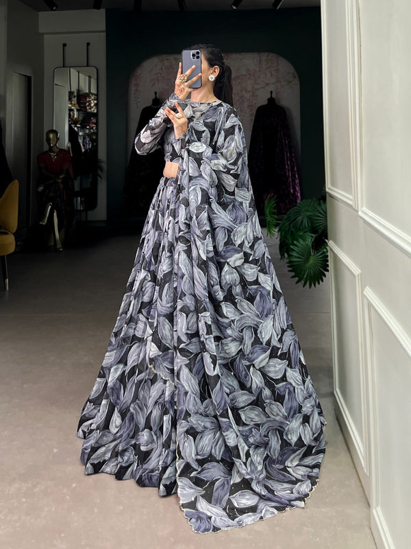 Delightful Tabby Silk Black Color Lehenga Choli