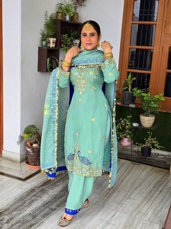Charming Sky Blue Color Sequence Work Punjabi Salwar Suit