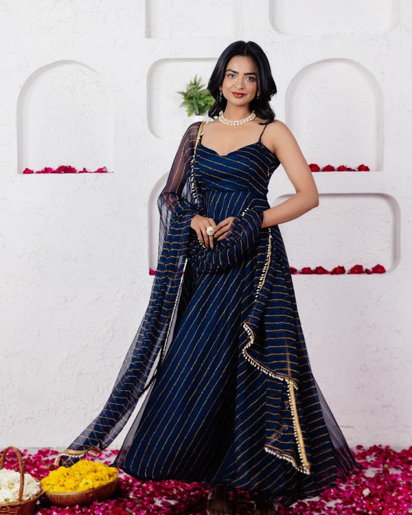 Presenting Georgette Navy Blue Color Anarkali Gown