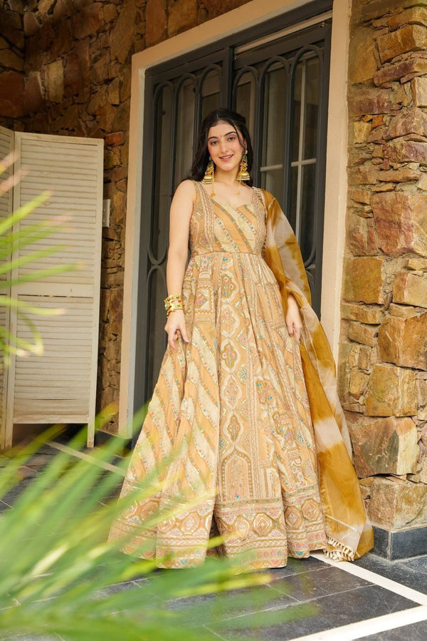 Glorious Peach Organza Digital Print Gown