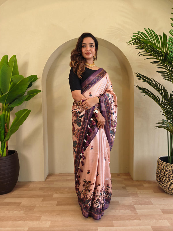 Light Pink Color Beautiful kalamkari Digital Print Saree
