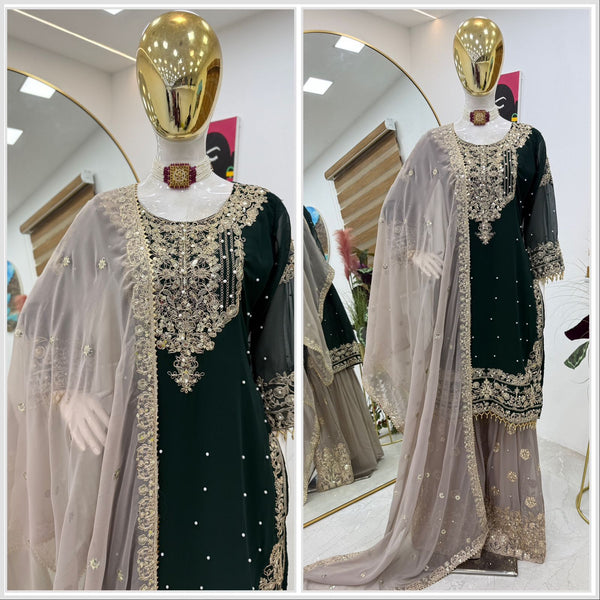 Glimmering Georgette Green Color Sharara Suit