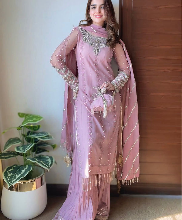 Rivet Moti Work Gorgeous Pink Color Sharara Suit