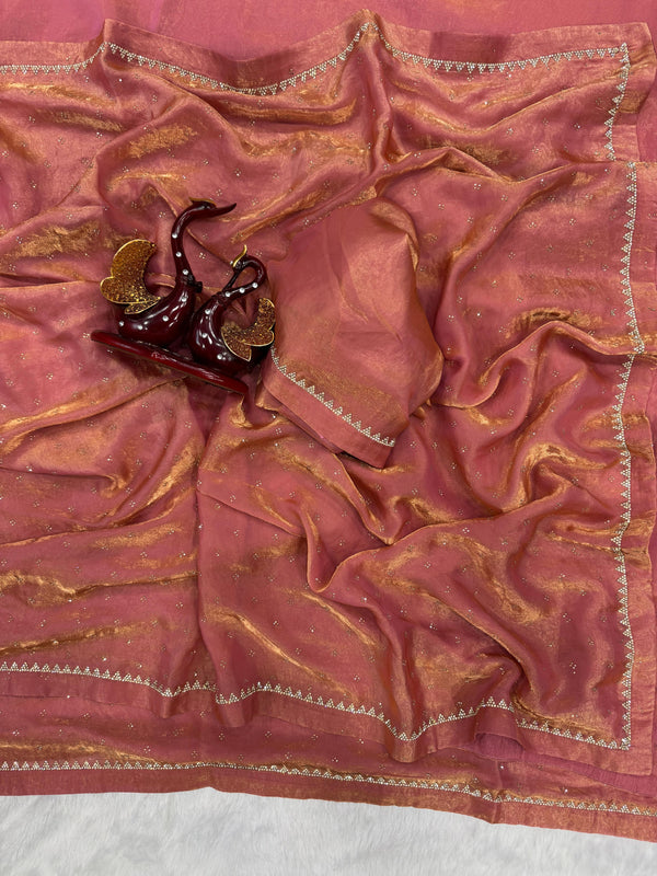 Peach Color Festive Wear Shining Silk Saree