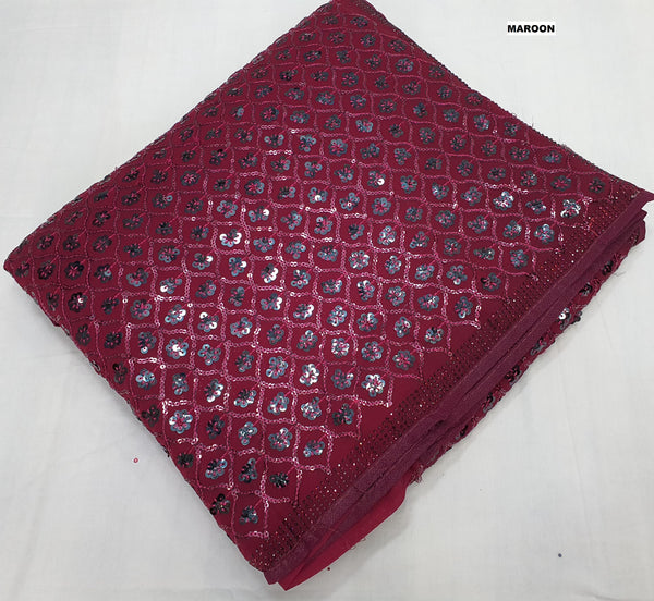 Ravishing Georgette Sequins Work Wine Color Saree
