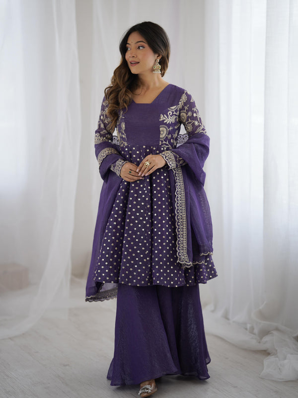 Glorious Purple Color Sequence Work Sharara Suit