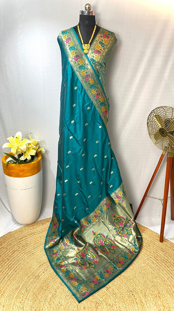 Marvelous Paithani Silk Teal Blue Color Saree