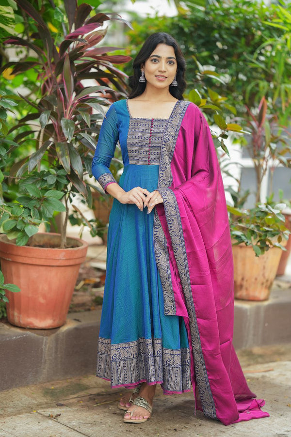 Awesome Zari Weaving Sky Blue Color Gown