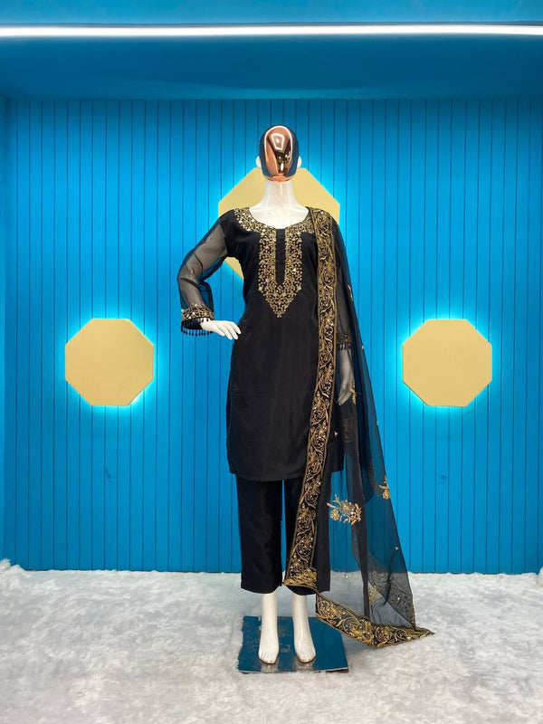 Organza Mirror Work Black Color Ravishing Salwar Suit