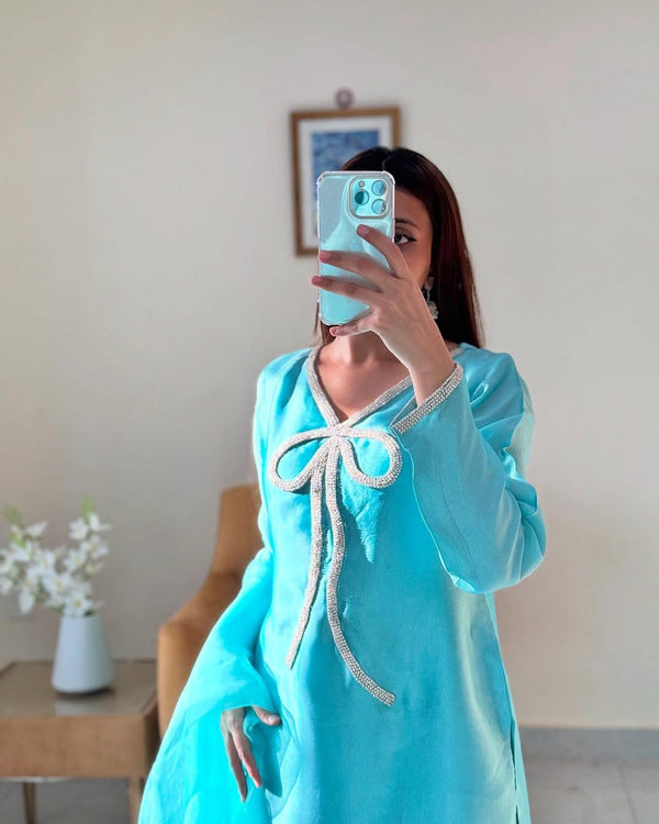 Marvelous Beads Work Sky Blue Color Salwar Suit