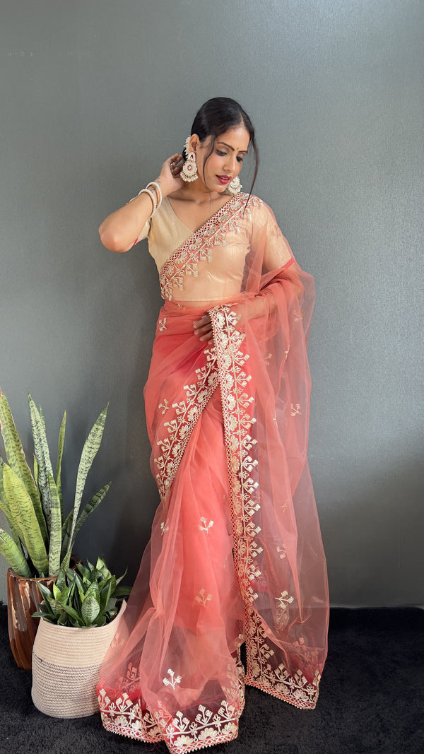 Demanding Butterfly Net Pink Color Saree