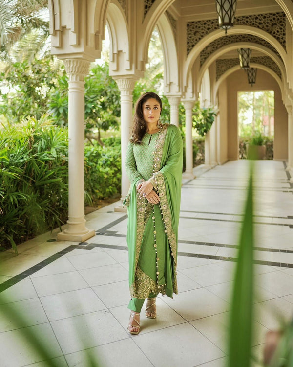 Trendy Green Color Georgette Embroidery Work Palazzo Suit