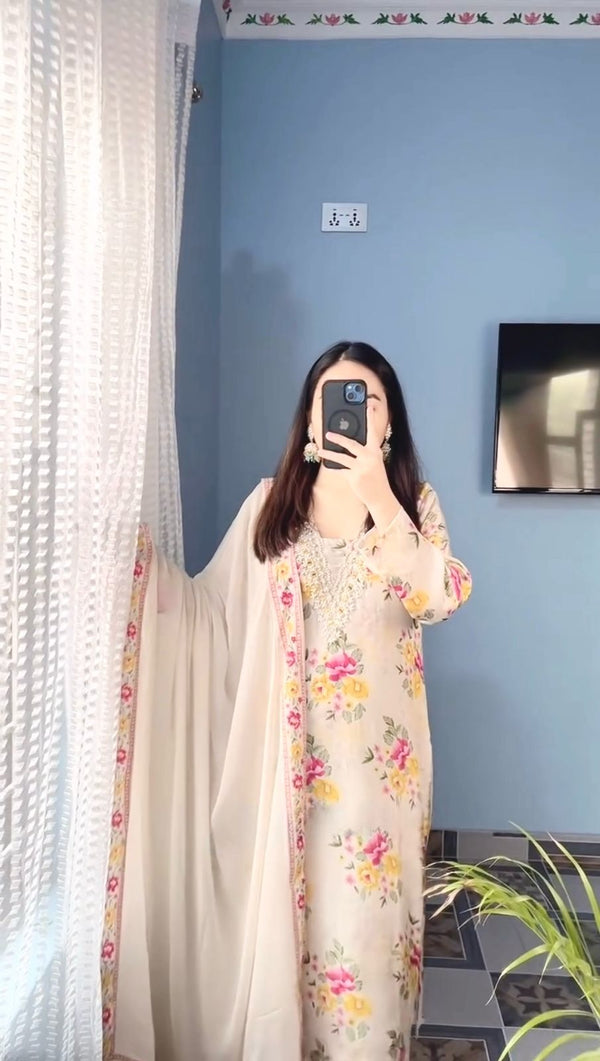 Elegant Digital Print White Color Salwar Suit