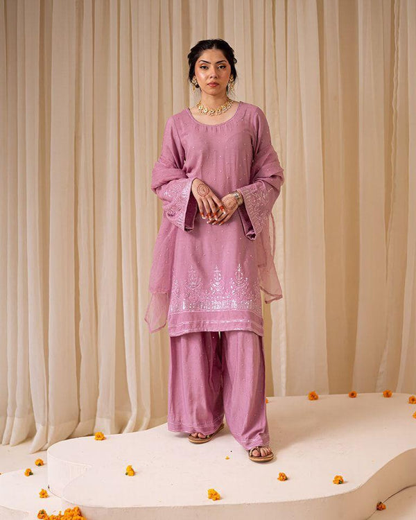 Stylish Pink Georgette Sequence Work Palazzo Suit