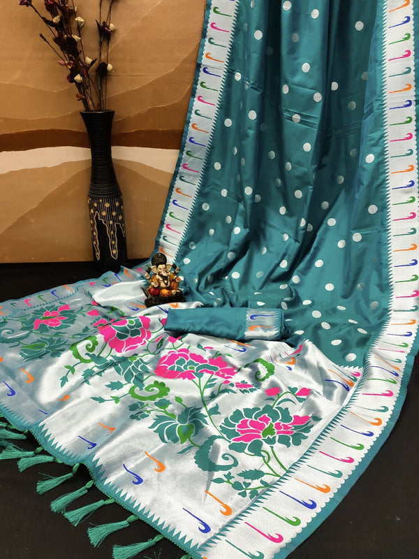 Fantastic banarasi Silk Teal Blue Color Designer Saree