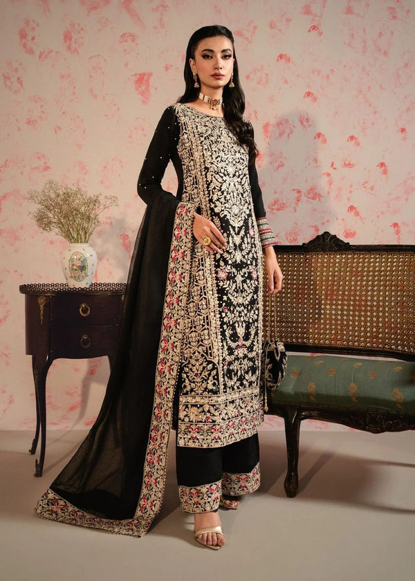 Pattern Wedding & Party Wear Moti Work Black Color Sharara Suit