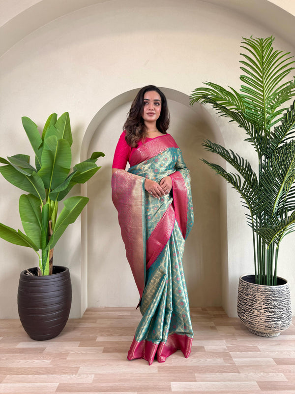 Designer Silk Zari Weaving Sky Blue Color Saree
