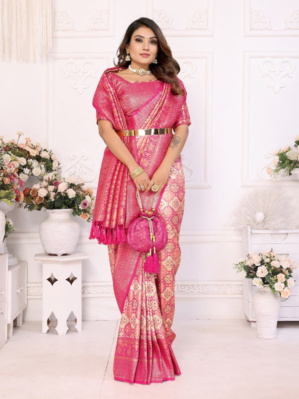 Glimmering Jari Silk Light Pink Color Saree