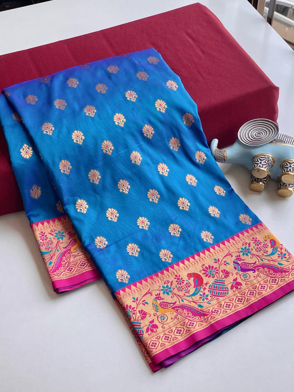 Occasion Wear Meenakari Butti Sky Blue Color Paithani Silk Saree
