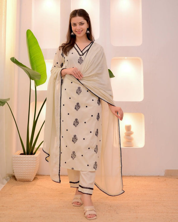 Roman Silk White Color Straight Salwar Suit