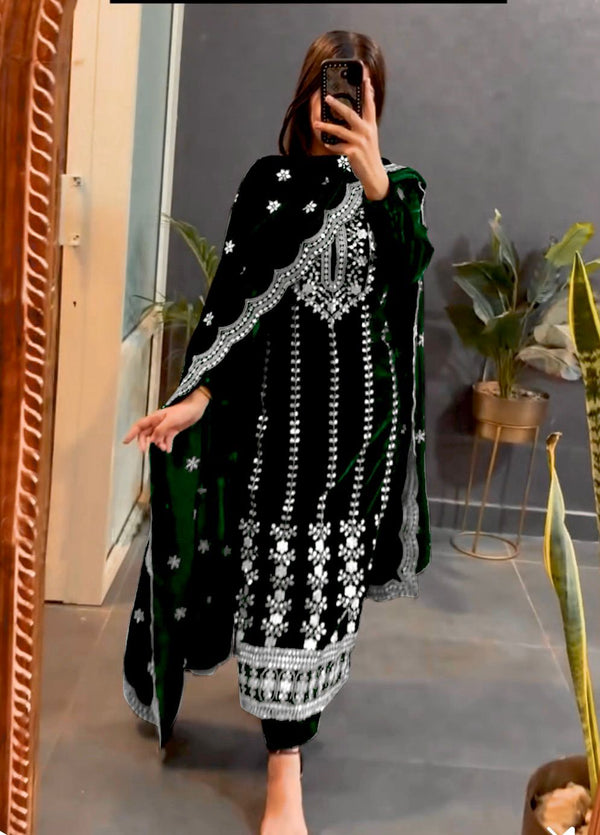 Beautiful Black Color Velvet 5mm Sequence Work Salwar Suit