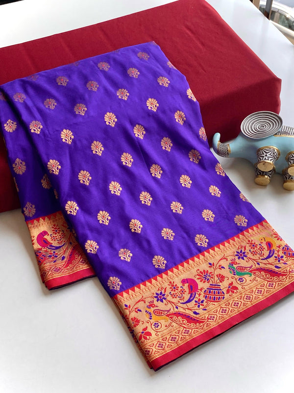 Occasion Wear Meenakari Butti Blue Color Paithani Silk Saree