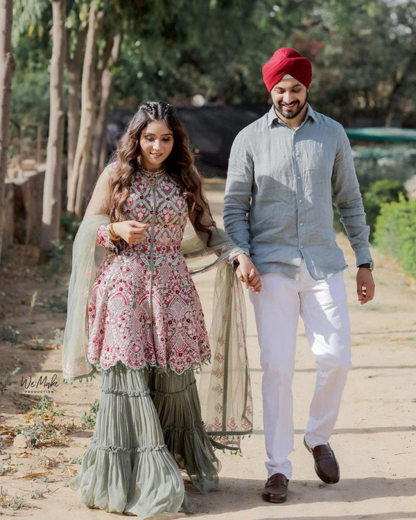 Amazing Designer Net And Embroidery Work Wedding Sharara Suit