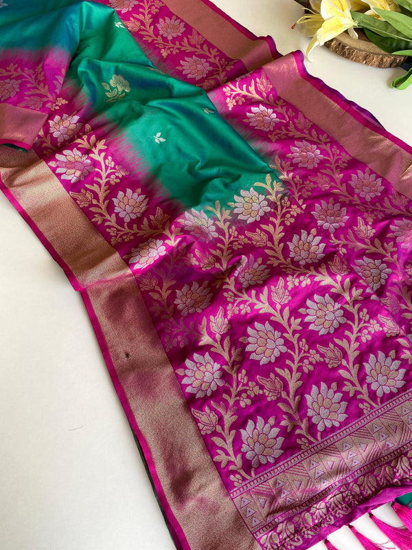 Fantastic Tone Silk Green & Purple Color Saree
