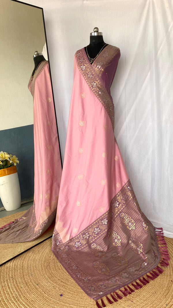 Shining Tone Silk Light Pink Color Saree