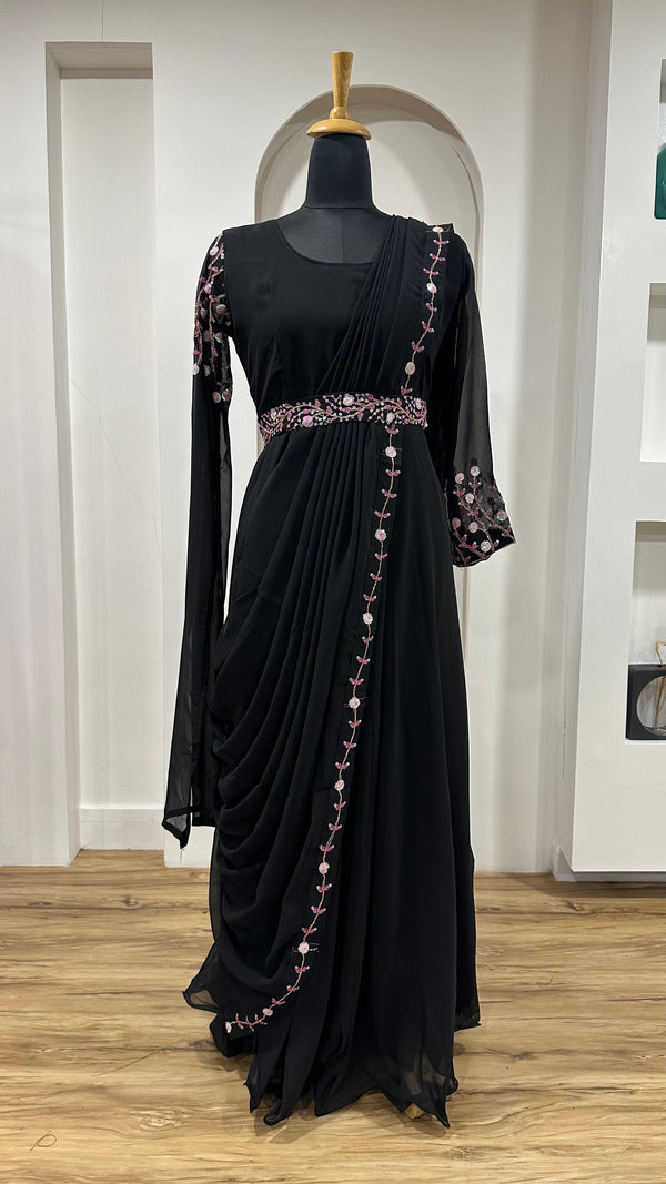 Mesmerizing Dori Work Black Color Georgette Gown