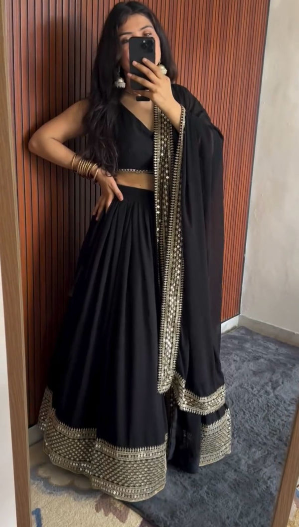 Party Wear Sequence Work Black Color Lehenga Choli