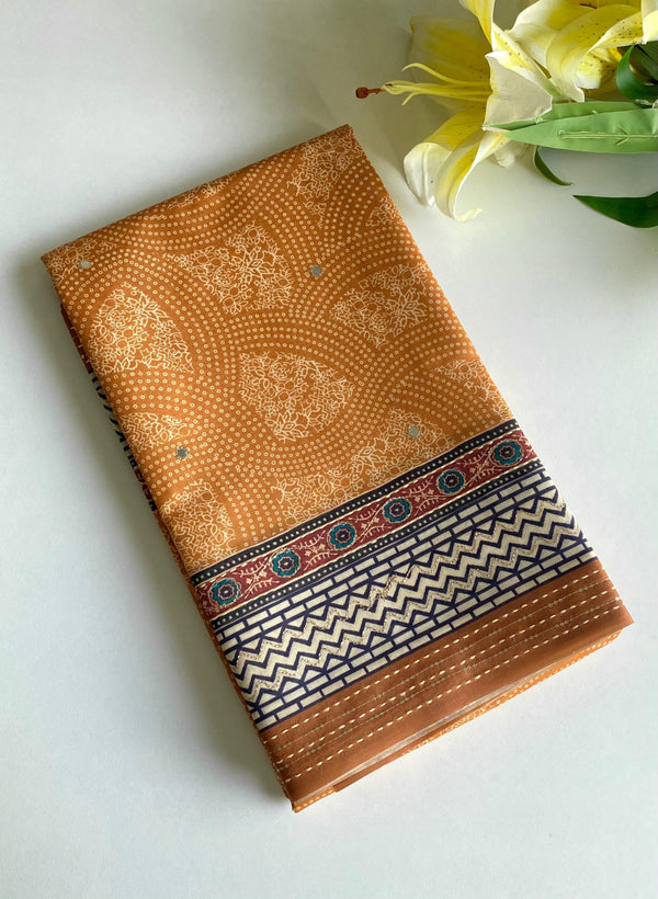 Elegant Bandhani Prints Mustard Color Saree