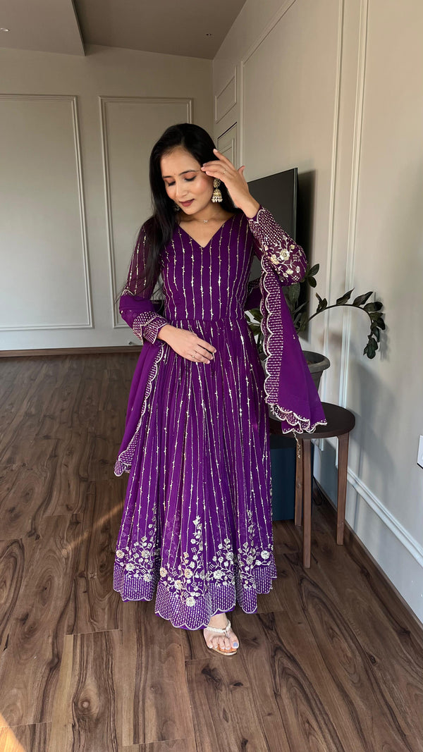 Superhit Sequence Embroidery Work Purple Color Gown