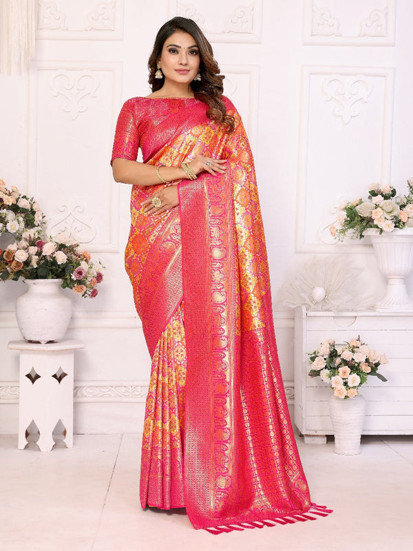 Glimmering Jari Silk Yellow Color Saree