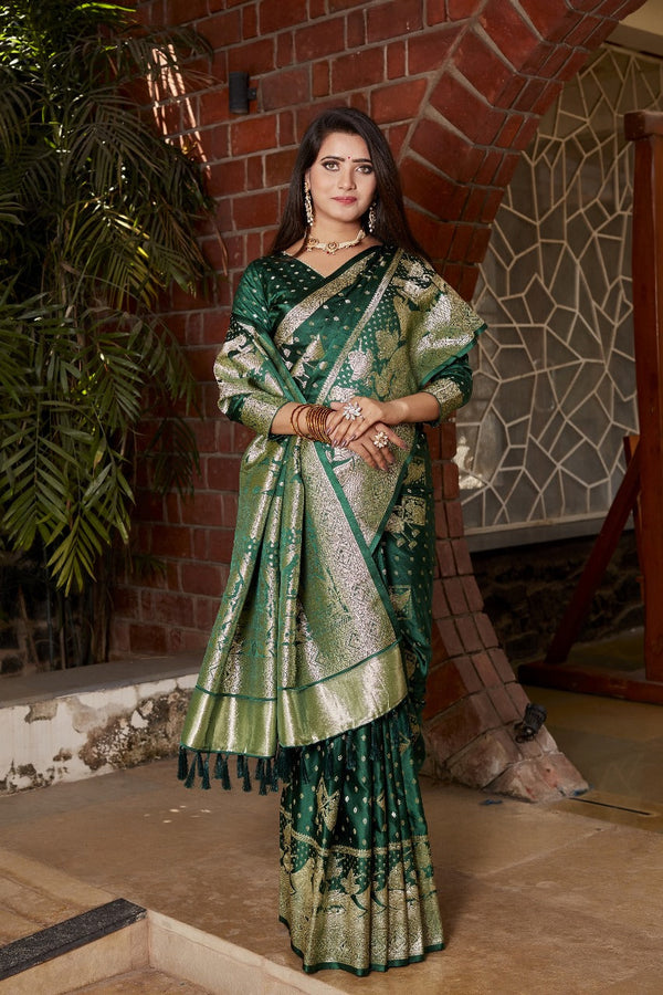Wedding Wear Kanjivaram Silk Green Color Heavy Saree
