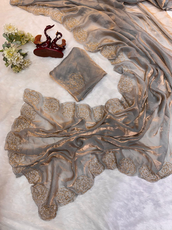 Fantastic Beautiful Katdana handwork Grey Color saree