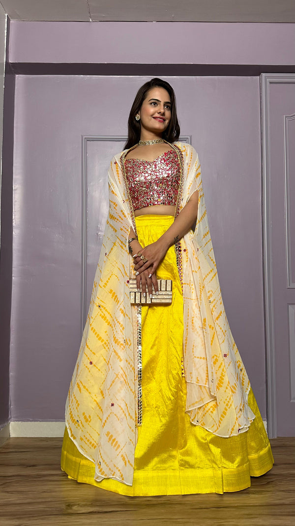 Classic Kasturi Slub Silk Yellow Color Designer Lehenga Choli With Koti