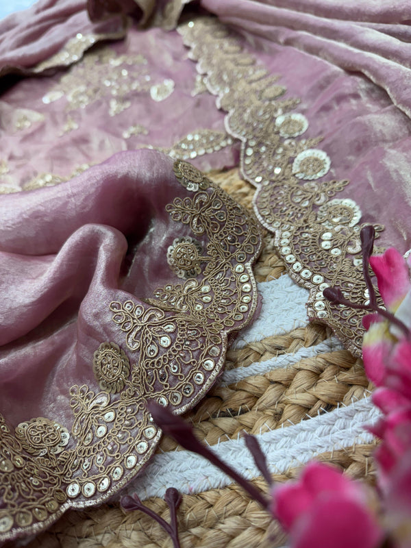 Pink Color Sequence Work Silk Saree