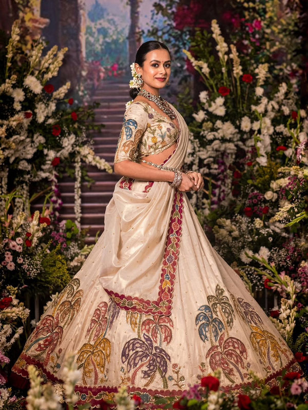 Function Wear Simmer Silk Cream Color Lehenga Choli