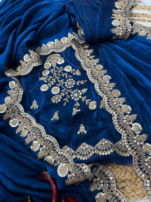 Navy Blue Color Sequence Work Silk Saree