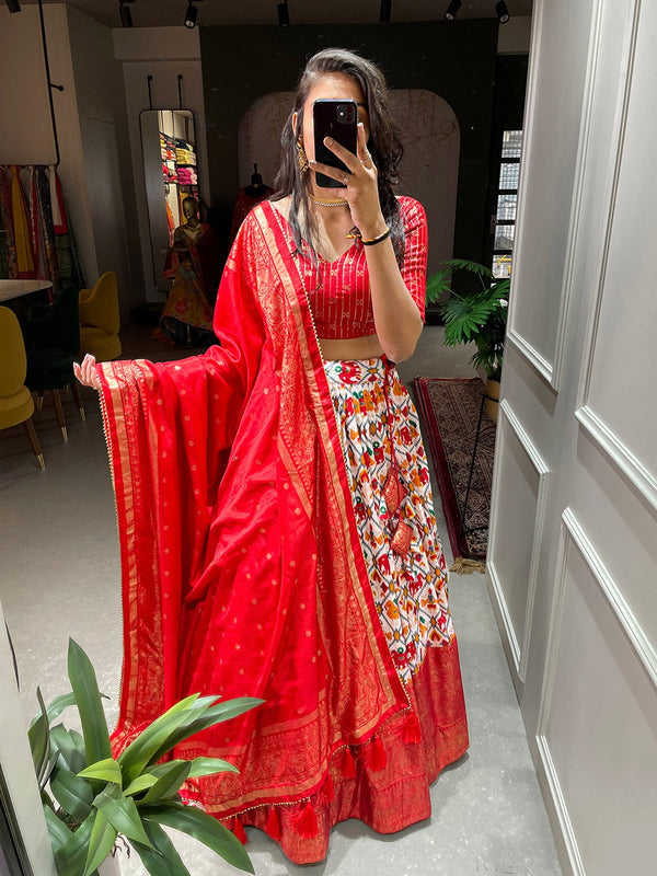 Preferable Patola Print With Foil Work Red Color Lehenga Choli