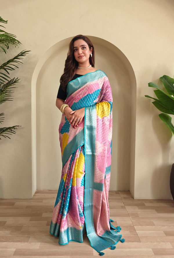Multi Color Design Beautiful Print Sky Color Saree