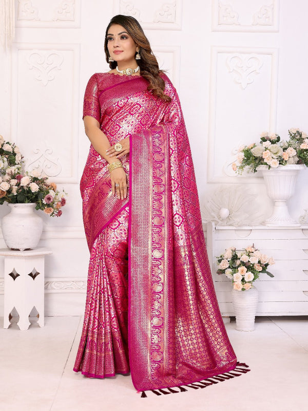 Glimmering Jari Silk Pink Color Saree