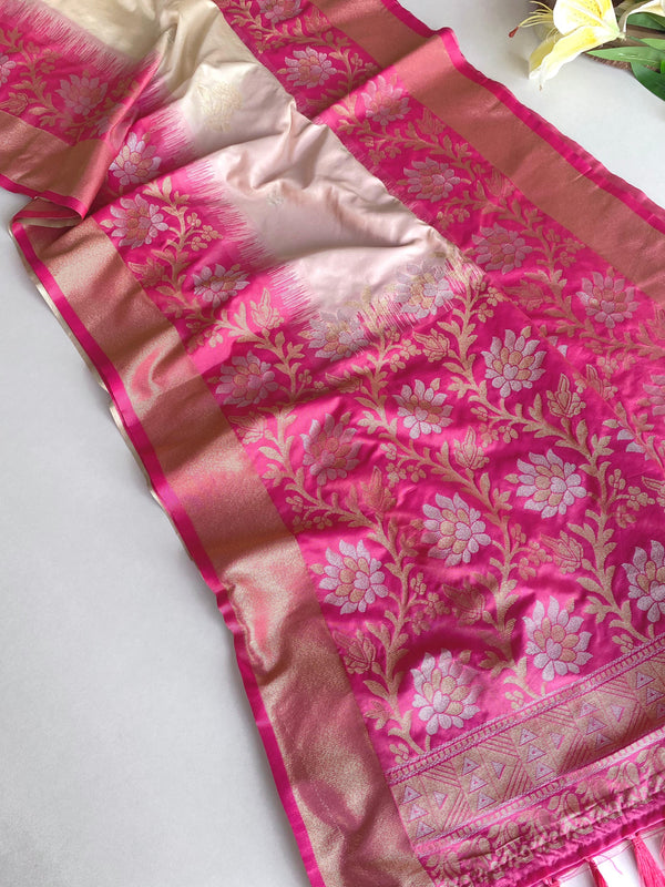 Fantastic Tone Silk Off White & Pink Color Saree