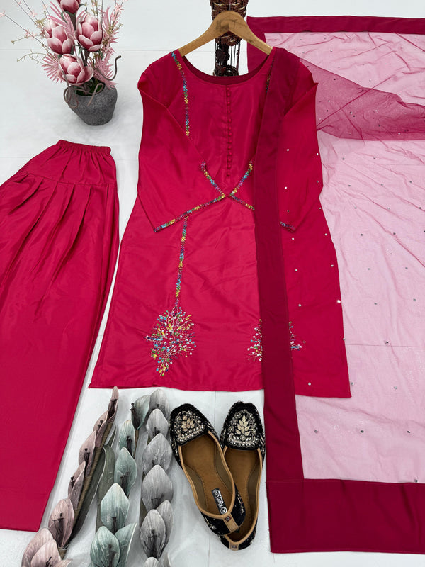 Pink Color Sequence Work Trendy Palazzo Suit
