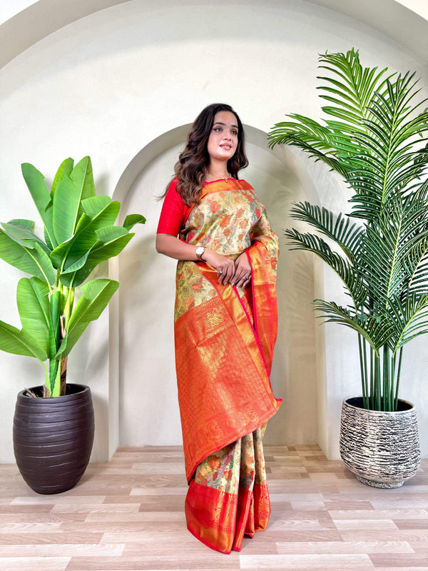 Festival Wear Glorious Orange Silk Zari Saree