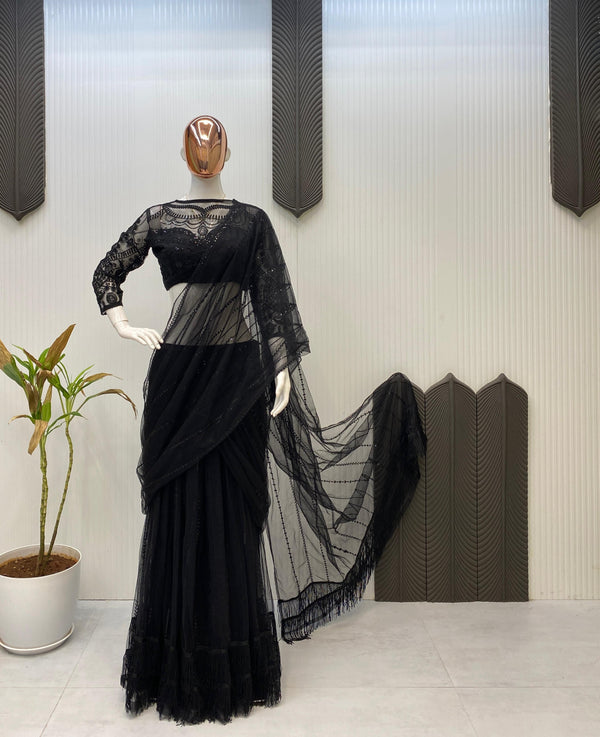 Butterfly Net Black Color Attractive Lehenga Saree