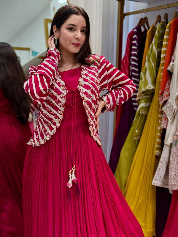 Marvelous Pink Georgette Embroidery Sequence Gown