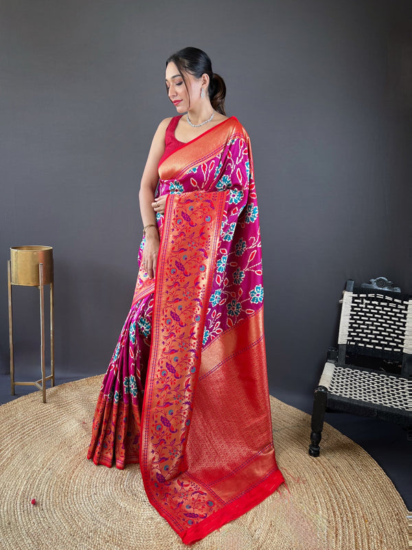 Adorable Silk Patola Weaving Rani Pink Color Saree