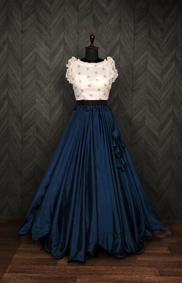 Party Wear Navy Blue Color Lehenga With Work Blouse